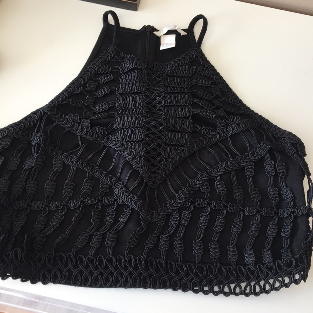Double layer black top  crochet style crop